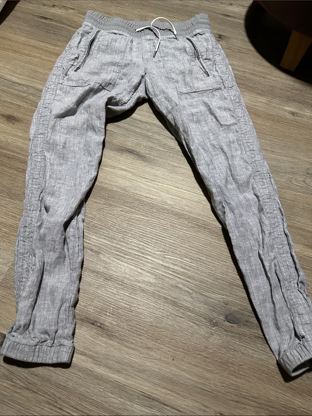 Athleta Light Gray Linen-Texture Drawstring Joggers